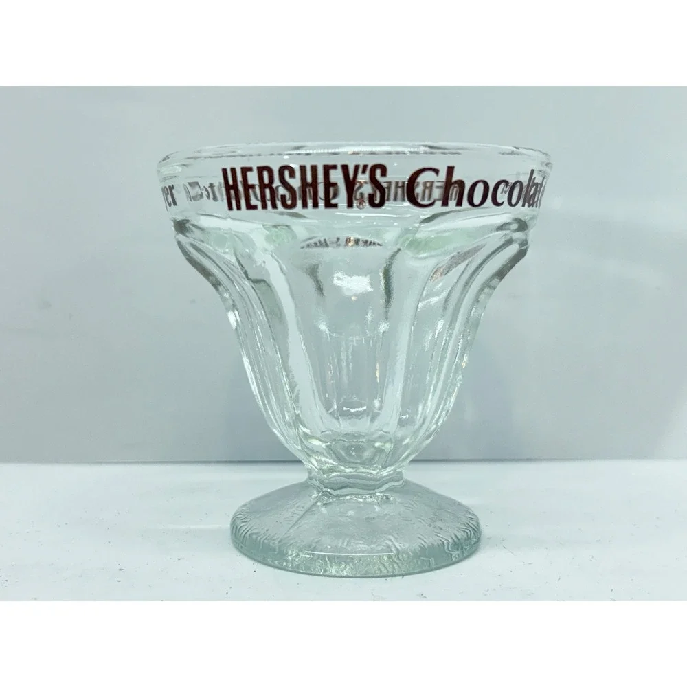 Hershey's Chocolate Lover Glass Sundae Cup Set of 4 Pedestal Fluted Retro 3